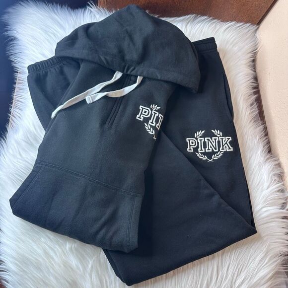 PINK Victorias Secret Black Embroidered Sweat Suit Set Size S/M - Picture 12 of 12